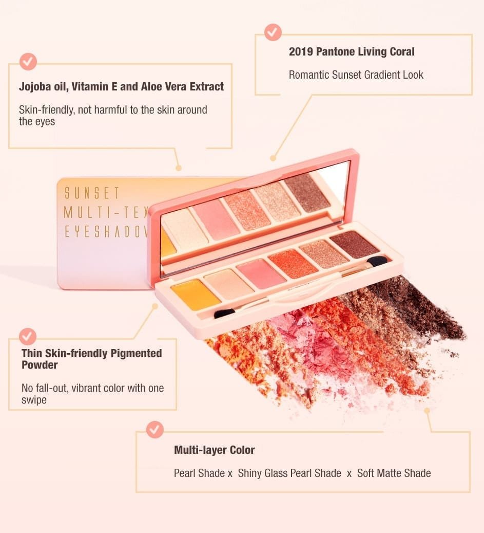 BeautyMaker Sunset Multi–Texture Eyeshadow Palette - features